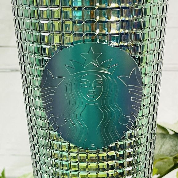New Starbucks Venti Fall Rainforest Green 24oz Studded Grid Cold Cup Tumbler - Picture 2 of 4